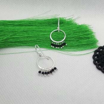 925 Sterling Silver Drop Hook Earrings with Dangling Black Agate Beads