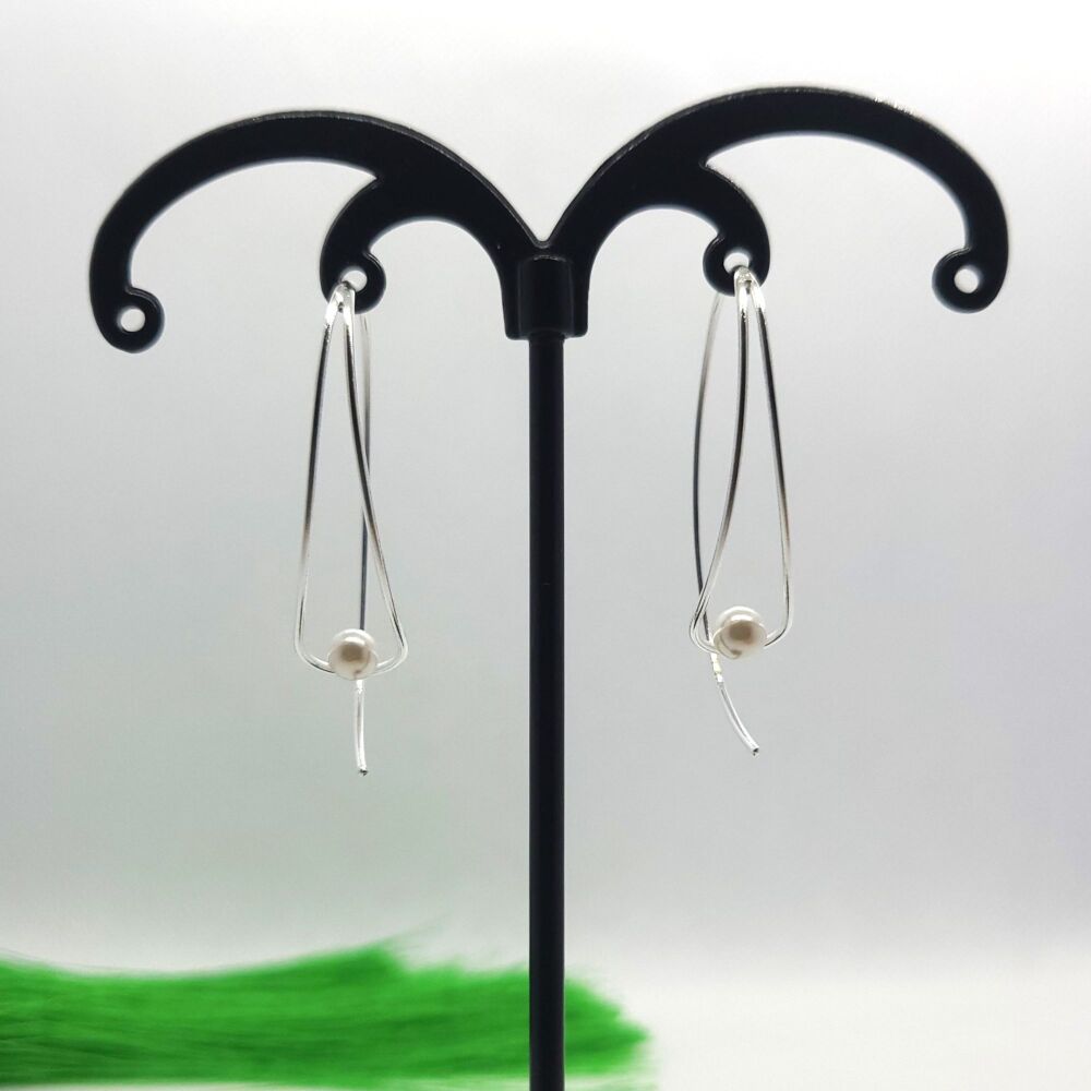 Elongated Teardrop With Shell Pearl 925 Sterling Silver Drop Hook Earrings