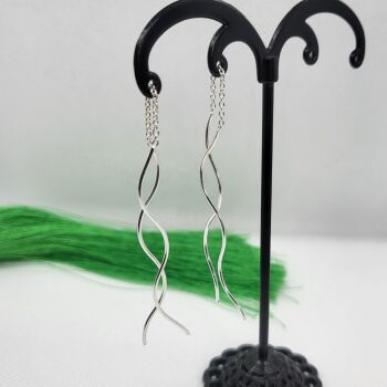 925 Sterling Silver Pull Through Threader Wavy Wire Earrings