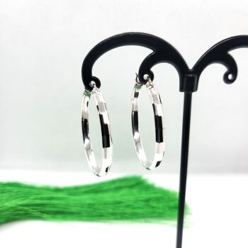 925 Sterling Silver Sparkling Faceted Surface On Circle Hoop Earrings