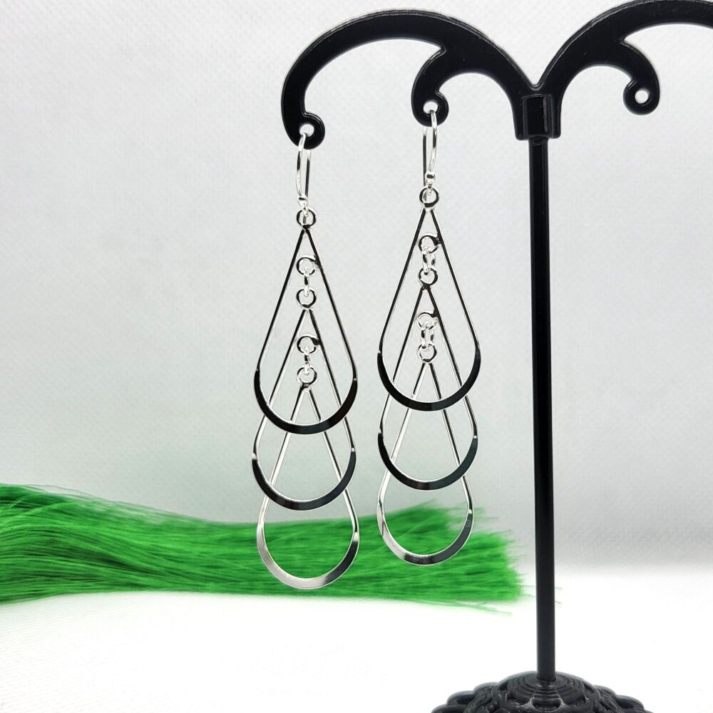 Stacked Open Drops 925 Sterling Silver Dangle Hook Earrings