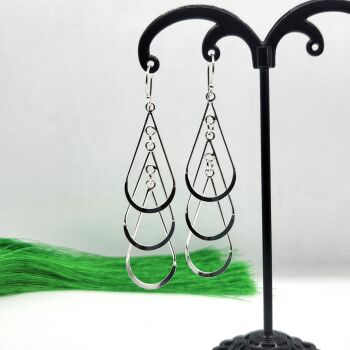 Stacked Open Drops 925 Sterling Silver Dangle Hook Earrings