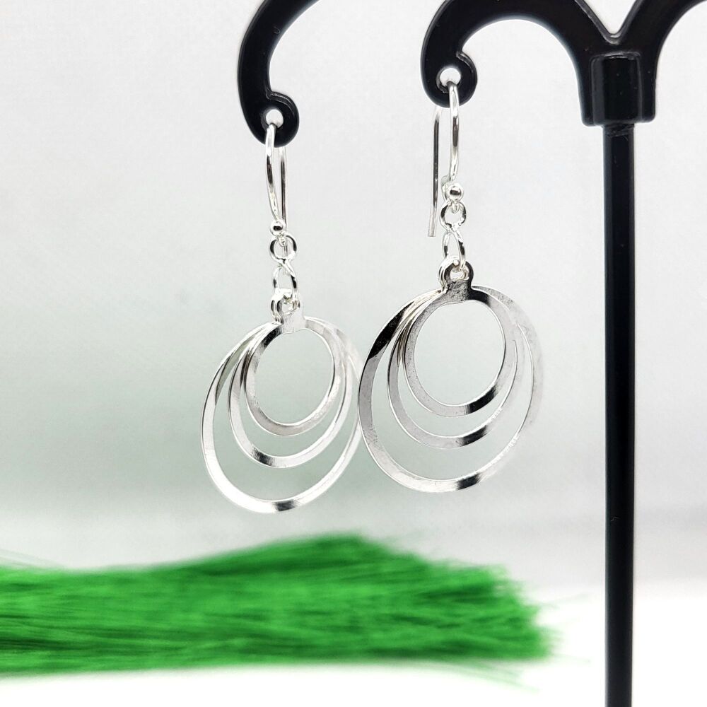 925 Sterling Silver Triple Rings Hoops Dangle Earrings