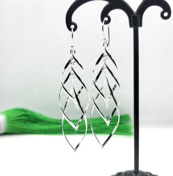 Layered Open Leafs 925 Sterling Silver Dangle Earrings