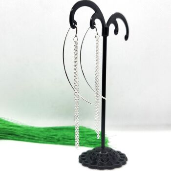 925 Sterling Silver Curved Stick Tassel Chains Pull Through Thread Earring