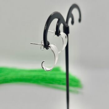 Sterling Silver Figured Bended Leaf Hoop Earrings – Modern Minimalist Studs