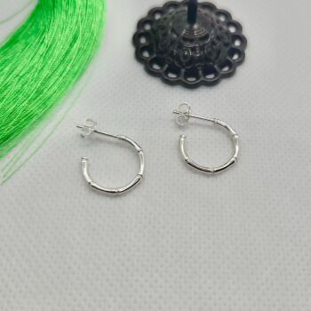 Bamboo Style Hoop Earrings Minimalist 925 Sterling Silver Stud Hoops