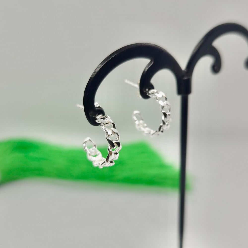 Chain Link 925 Sterling Silver Stud Hoop Earrings