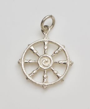 Dharma wheel pendant - medium, silver