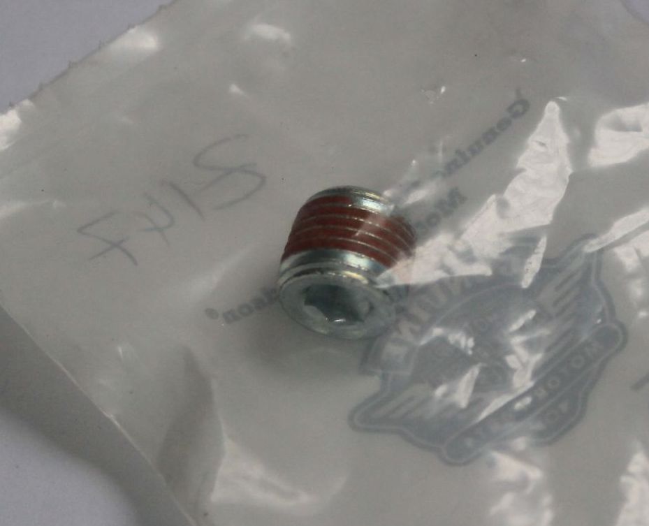 Harley 99-up FLT Dyna 00-up FXST Crankcase / Transmission Plug With Sealant 765