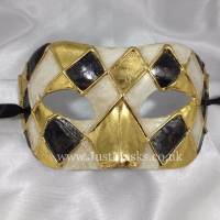 Gold, Black & Ivory Harlequin Masquerade Mask