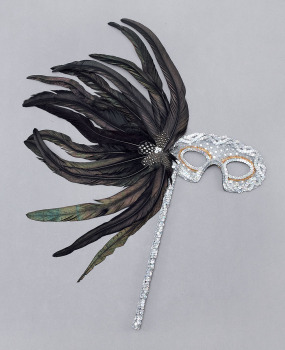 Feather mask on stick