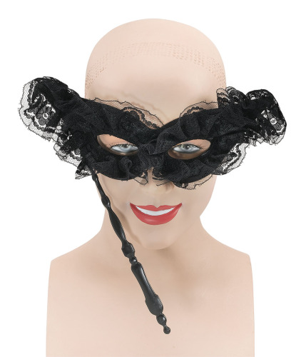 Black lace mask on stick
