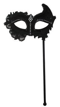 Black mask with lace on stick