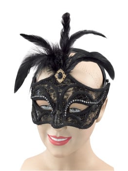 Black mask with feathers on headband