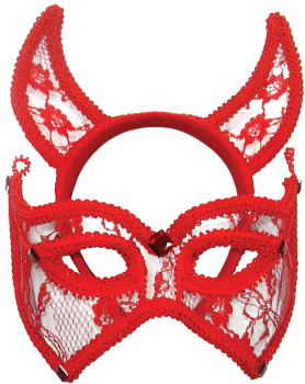 Red Devil mask & ears on headband