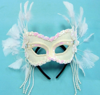 White & Pink velvet mask on headband