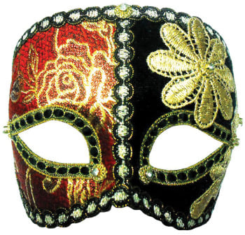 Black / Red / Gold mask, on headband