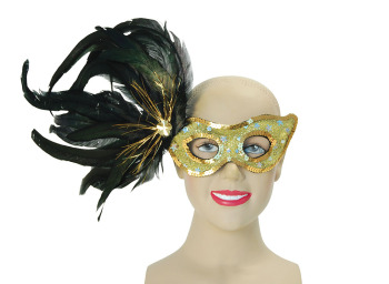 Gold eye mask with Black feathers