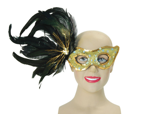 Gold eye mask with Black feathers