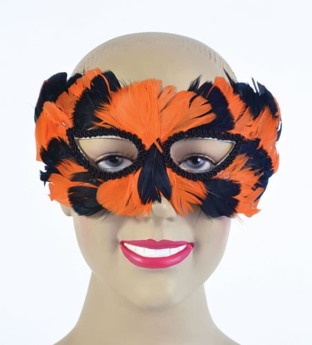 Orange & Black feather eye-mask
