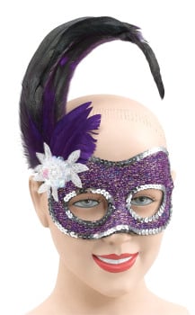 Purple eye-mask with feathers