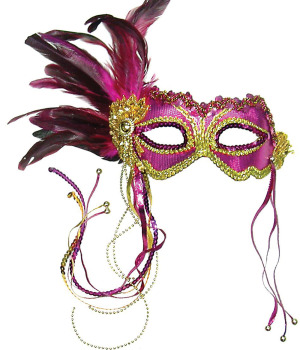 Pink eye-mask with tassels and feathers