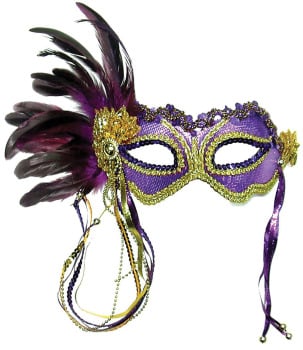 Purple eye-mask with feathers