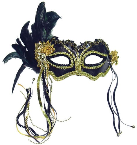 Black eye-mask with feathers