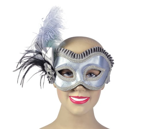 Silver mask with side feathers