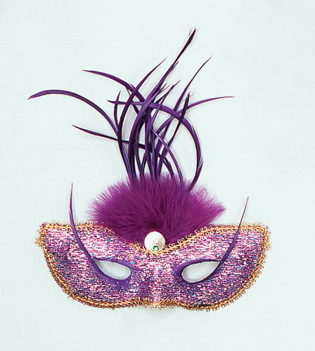 Purple mask with tall feather