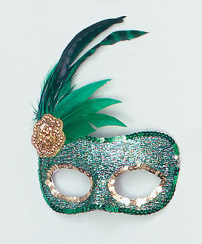 Green mask with side feather, beaded