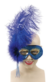 Blue mask with ostrich feather