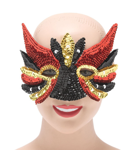 Sequinned eye-mask, Black, Red, Gold