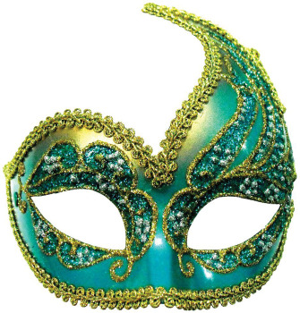 Ornate eye-mask with wing, Turquoise & Gold