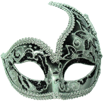 Ornate, eye-mask with wing, Black & Silver