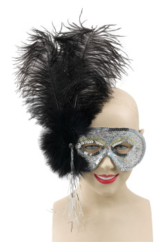 Silver mask with ostrich feather