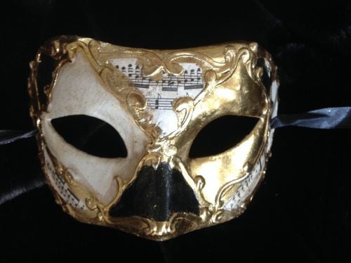 Ivory, Black & Gold Venetian Columbina Musica Masquerade Mask