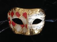 Venetian Masquerade Music Mask Gold Red Ivory Masked Ball Harlequin papier-mache