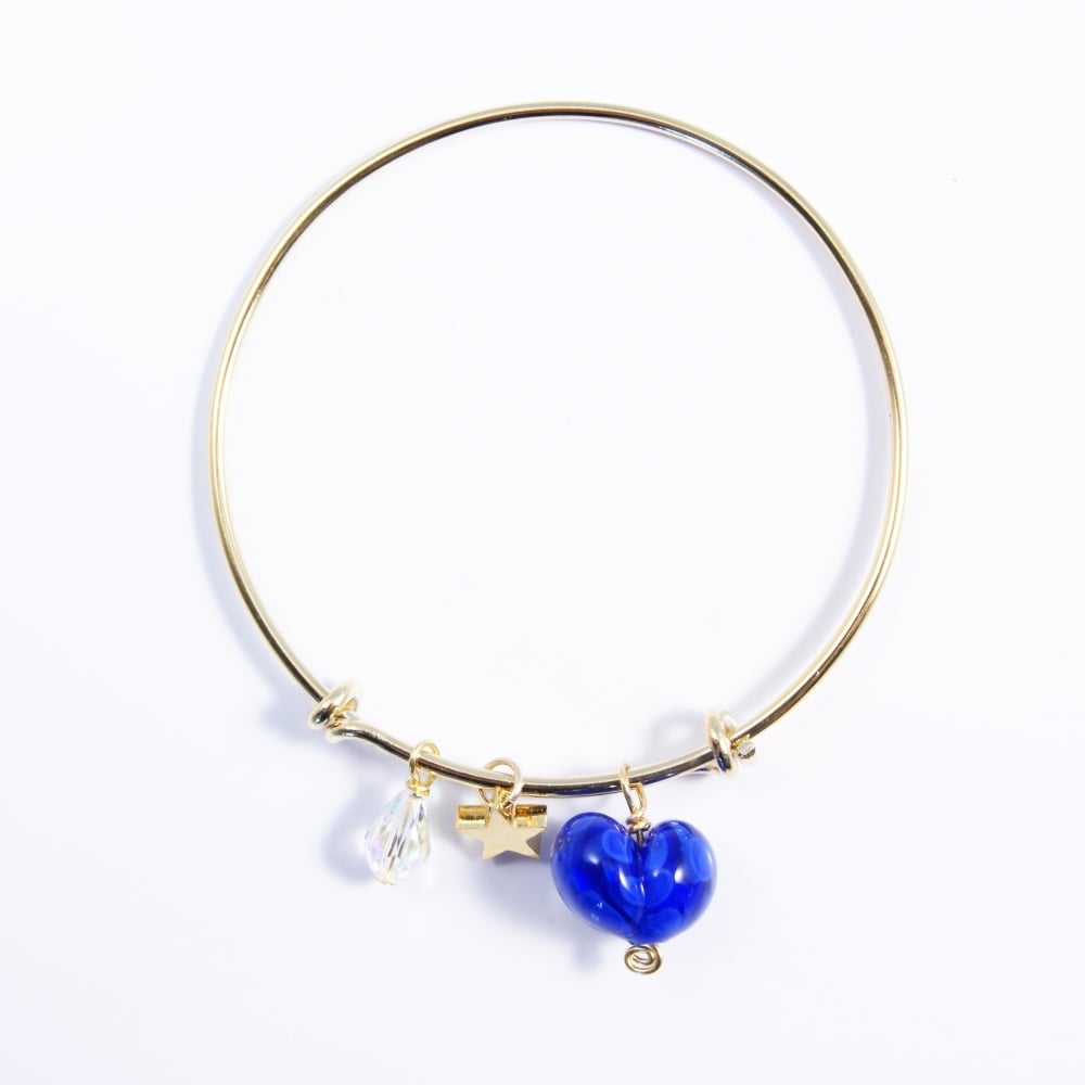 Dark Blue Heart On a 14K Gold Plated Bangle