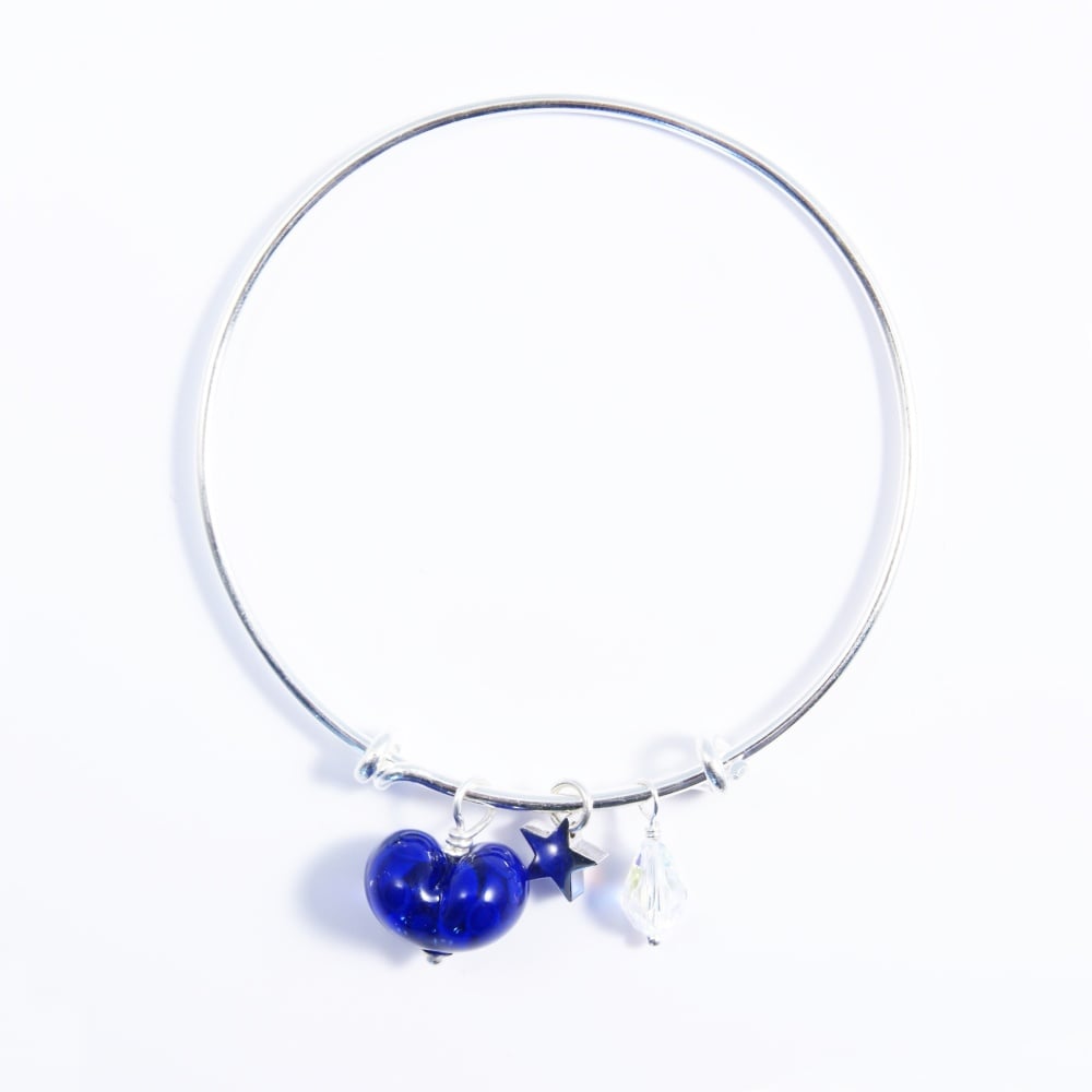 Dark Blue Heart On a silver Plated Bangle