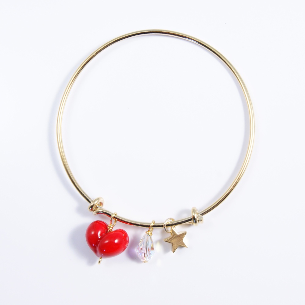 Red Heart On a 14K Gold Plated Bangle