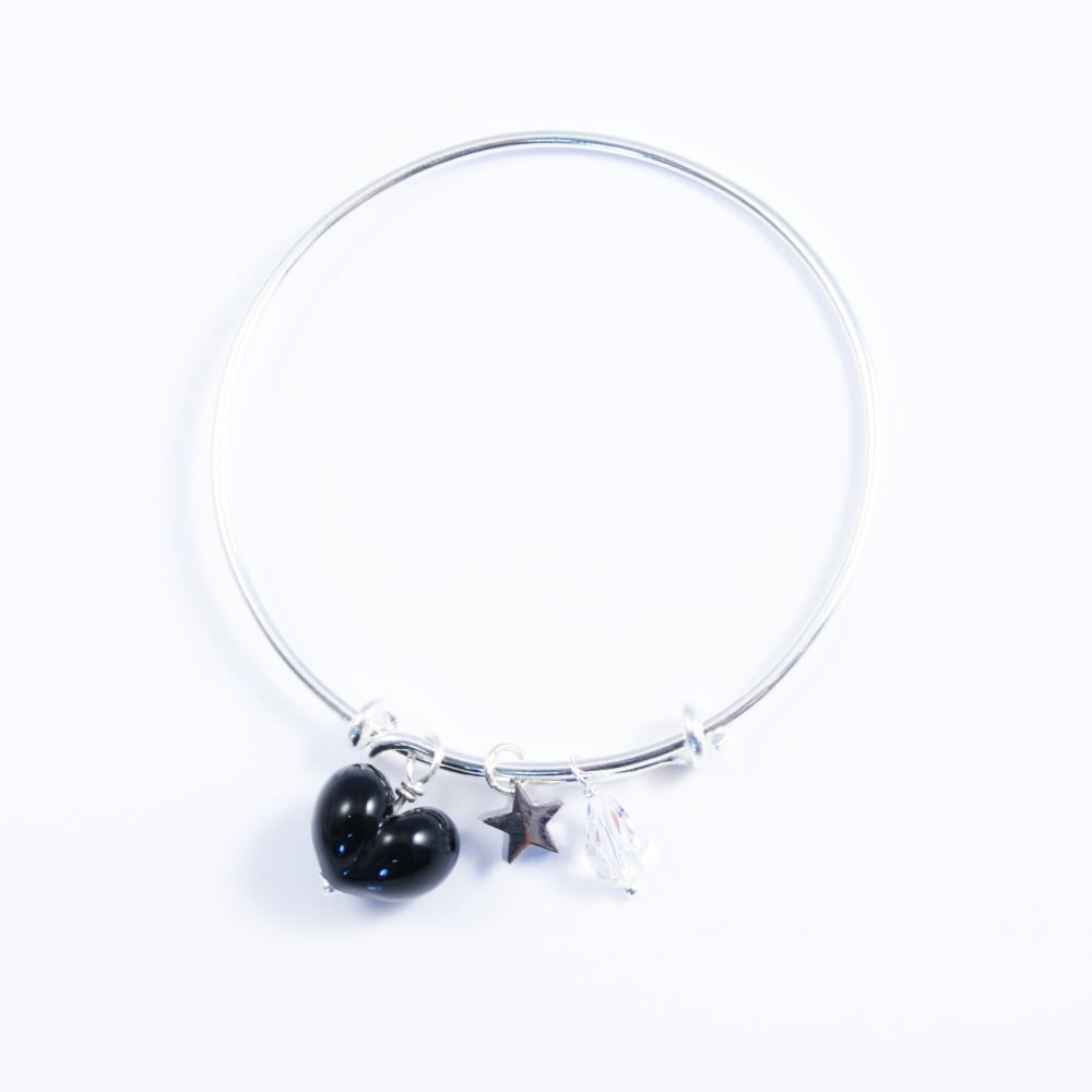 Black Heart On a silver Plated Bangle