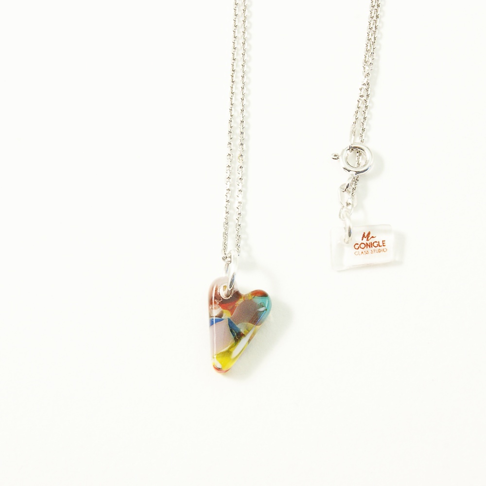 Hand carved Heart in multicolours on silver