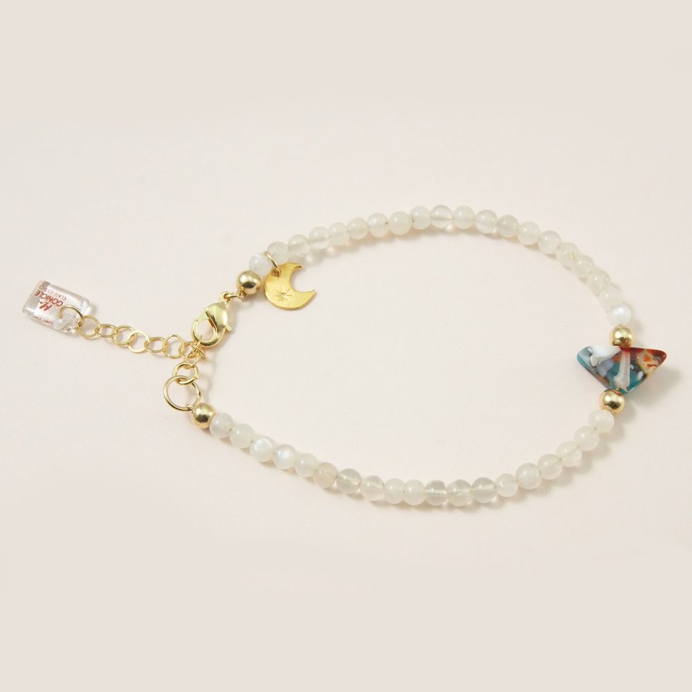 Handcarved Glass Charm Bracelet with Moonstones.