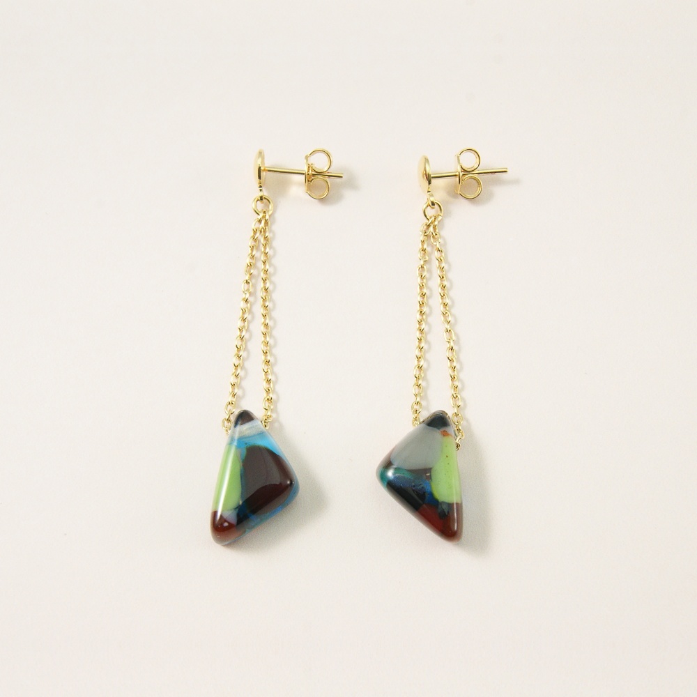 Handcarved Glass Diamond Drop Chain Earrings