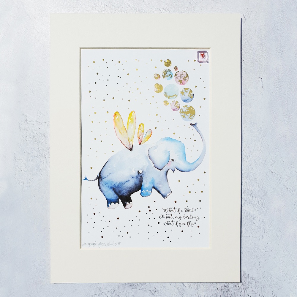 Flying elephant Print