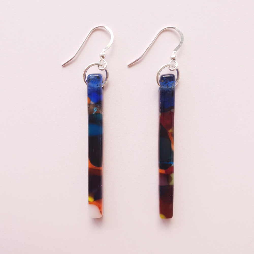 #2 Multicoloured glass pillar earrings on silver
