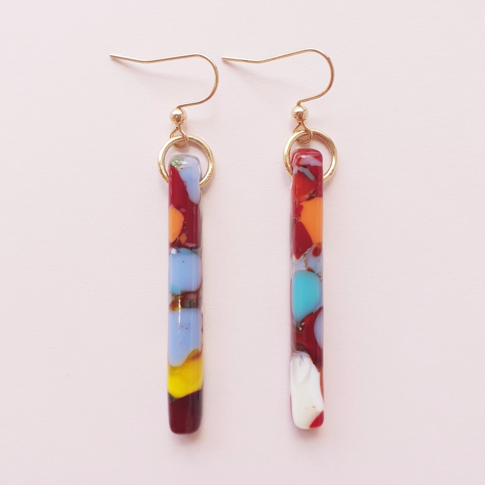 Multicoloured pillar earrings on filled gold