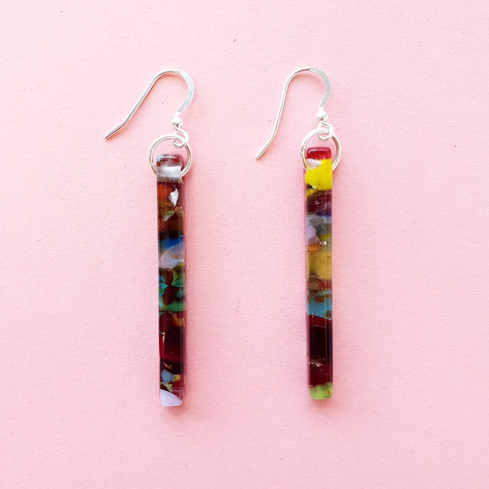 Multicoloured glass pillar earrings on silver #2